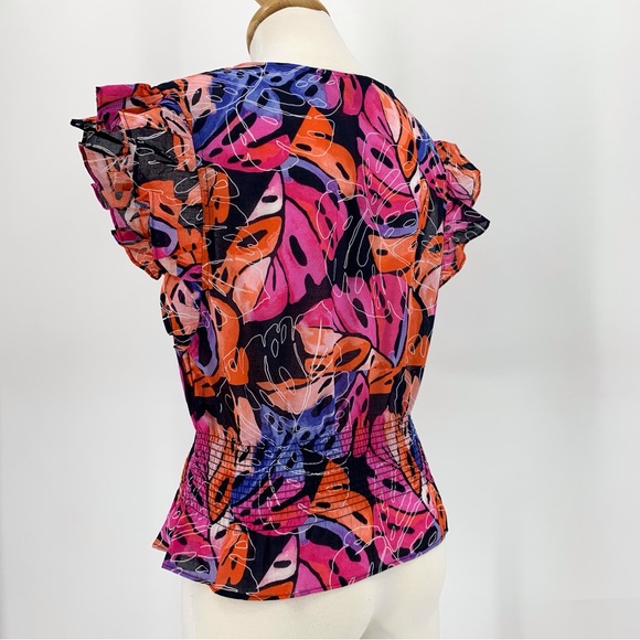 Tommy Hilfiger NWT Leaf Print Flutter Sleeve Smock Waist Blouse, XS - Picture 7 of 16